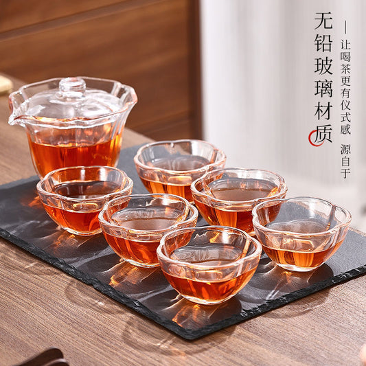 Transparent Glass Complete Tea Set for Home Use, Kung Fu Tea Cup, Thickened Teapot, Tea Brewing, Office Reception Gift Box