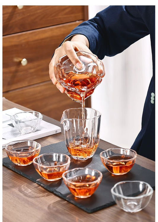 Transparent Glass Complete Tea Set for Home Use, Kung Fu Tea Cup, Thickened Teapot, Tea Brewing, Office Reception Gift Box