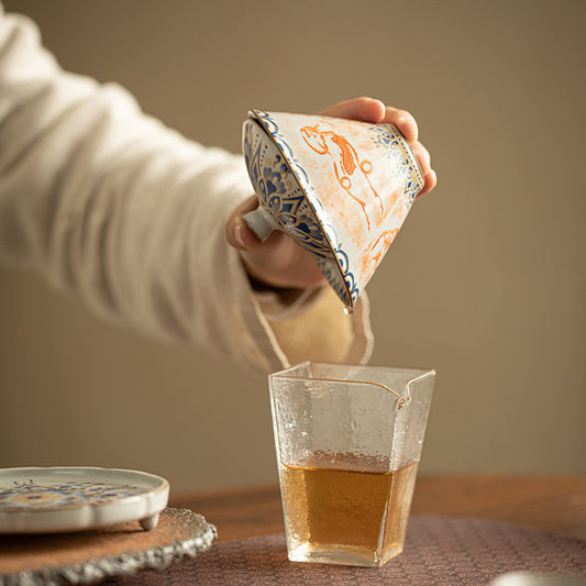 Ru Kiln Ceramic Rubbing Flying Sky Dunhuang Gaiwan Kung Fu Tea Set Tea Cup Three-Talent Gaiwan Douli Horse Hoof Gaiwan Tea Brewing